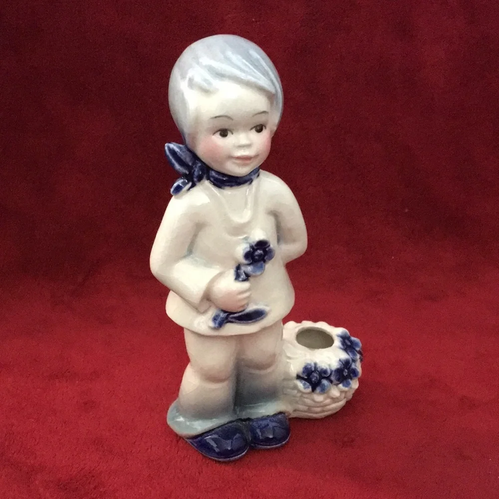 Goebel Ceramic Child Holding Flower in Right Hand Candleholder